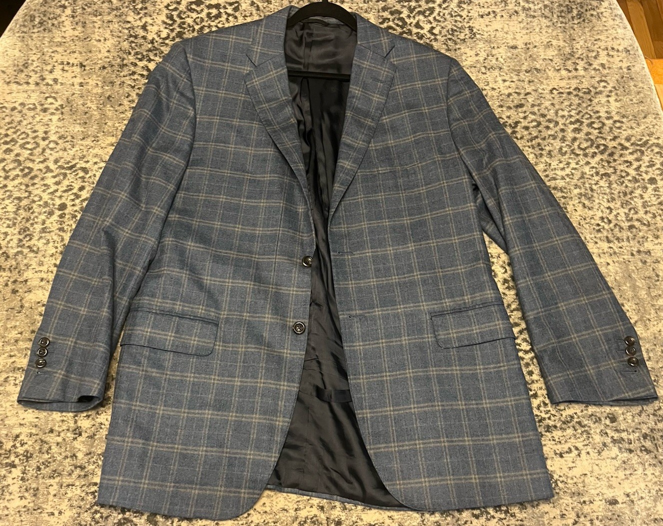 Bespoke Holland & Sherry Blue Plaid Blazer Fits 43R Royal Classic Surgeon Cuff