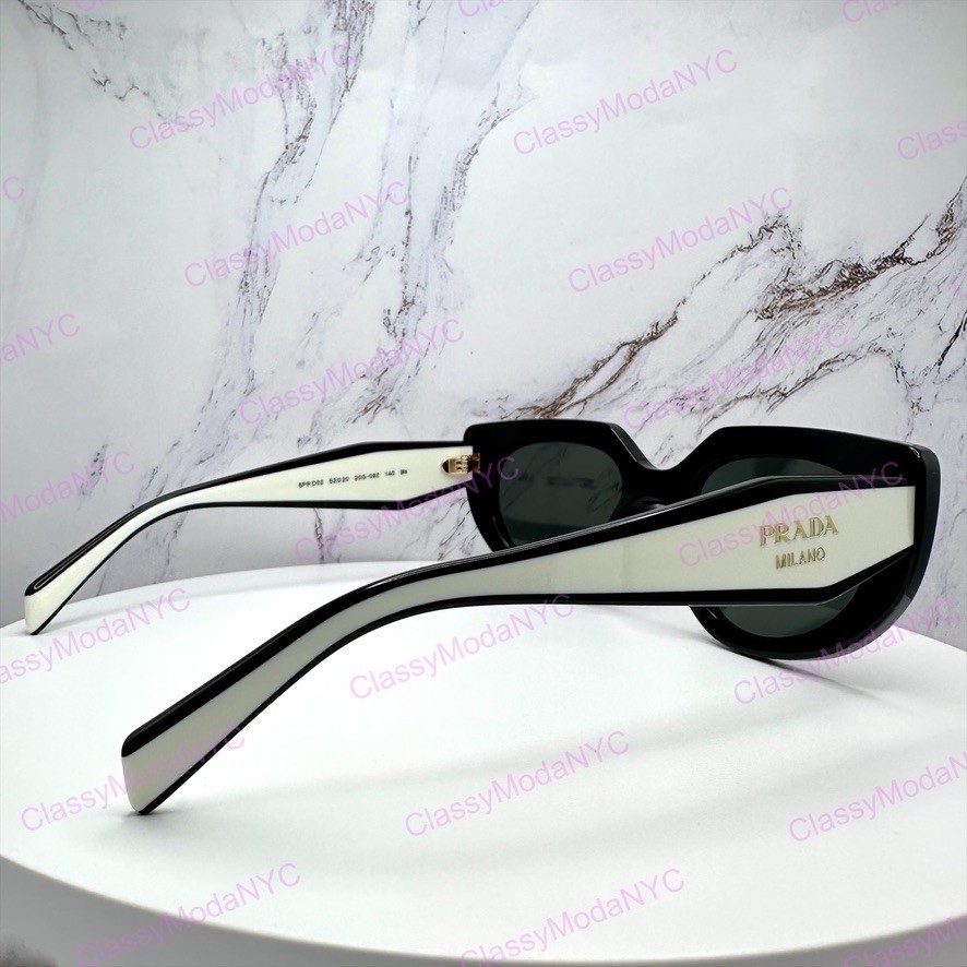PRADA Sunglasses New Black White Gold Symbole Cat Eye Womens w/ Box & Case