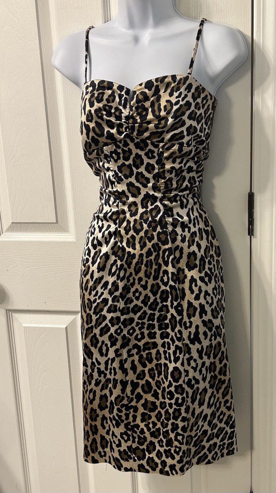 Retro Rockabilly Pinup Leopard Sateen Wiggle Dress Joanna Chen 6 50s Grunge VLV
