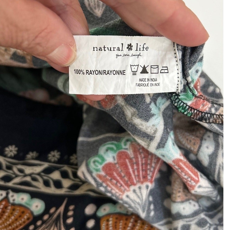 Natural Life Blouse Womens Large Black Floral Boho Peasant Top Long Sleeve