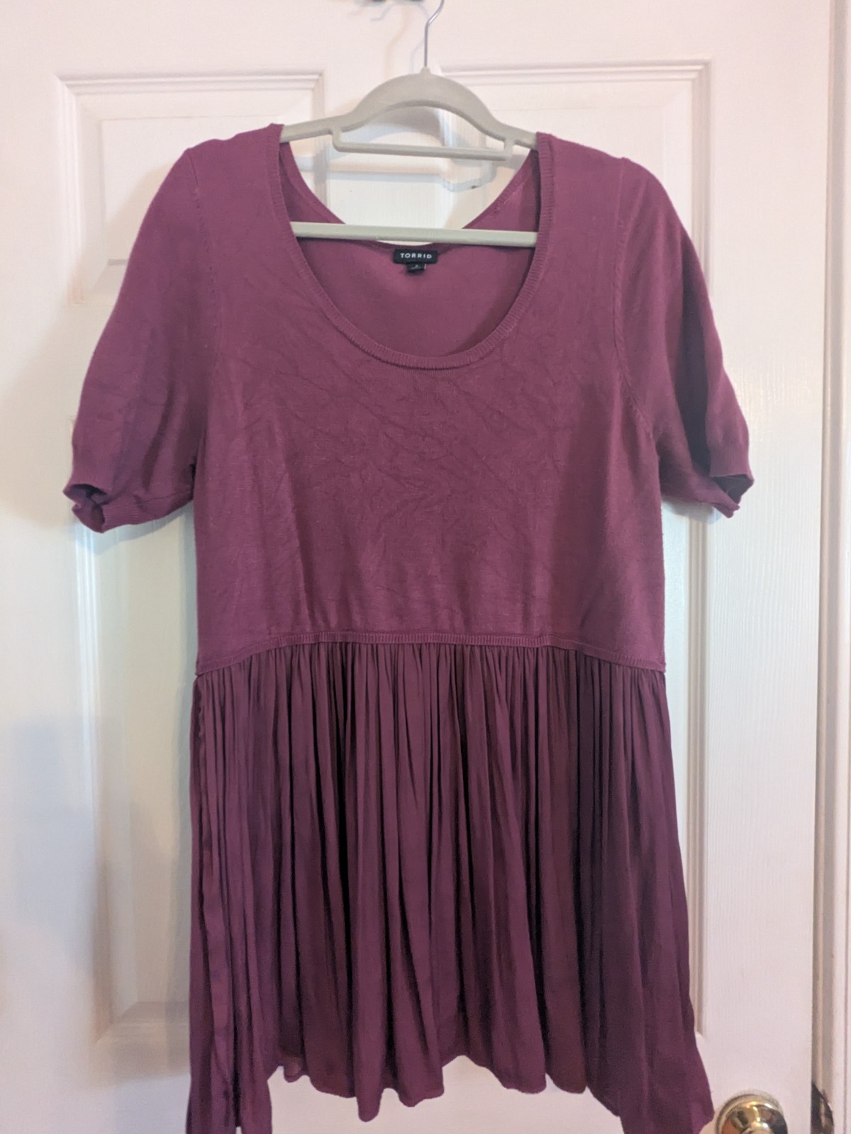 Torrid Plum Mixed Fabric Peplum Blouse Size 2