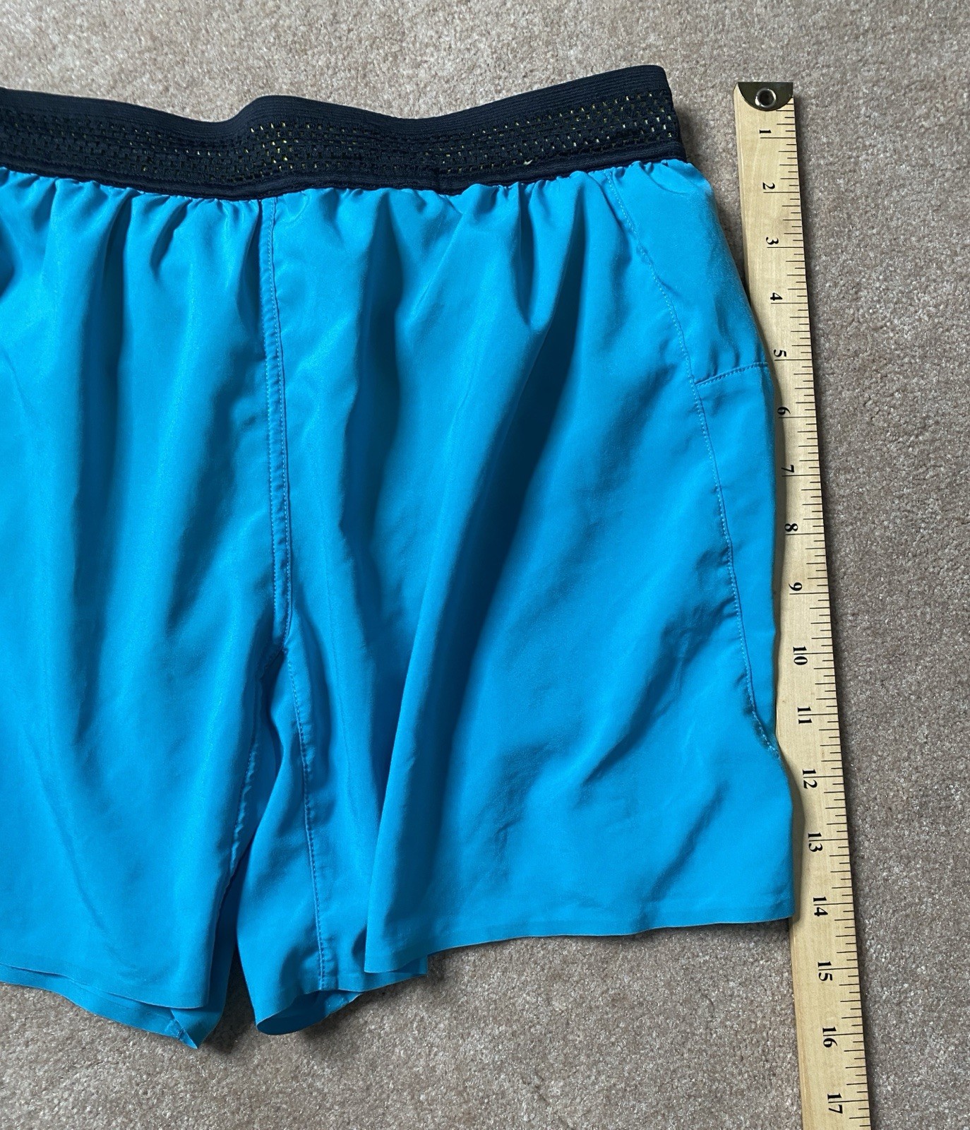 Janji AFO Middle Running Shorts Mens Medium Blue-Neon Yellow Liner 5” InseamEUC