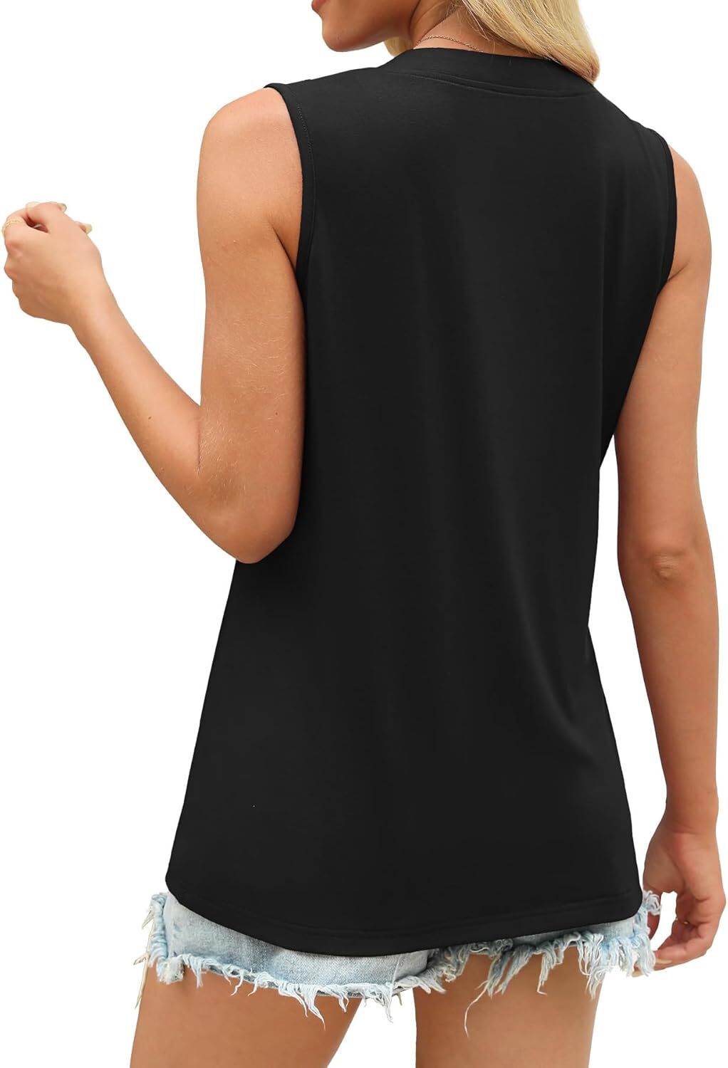 Womens Summer V Neck Tank Top Sleeveless Loose Fit Lightweight Casual Blouse