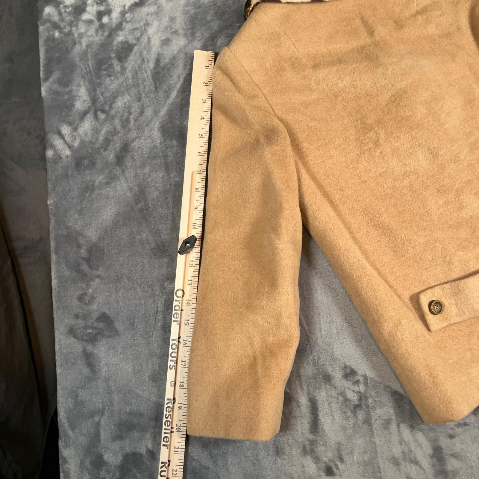 True Vintage Nordstrom Coat Womens Medium Camel Hair Leopard Collar Peacoat 60s
