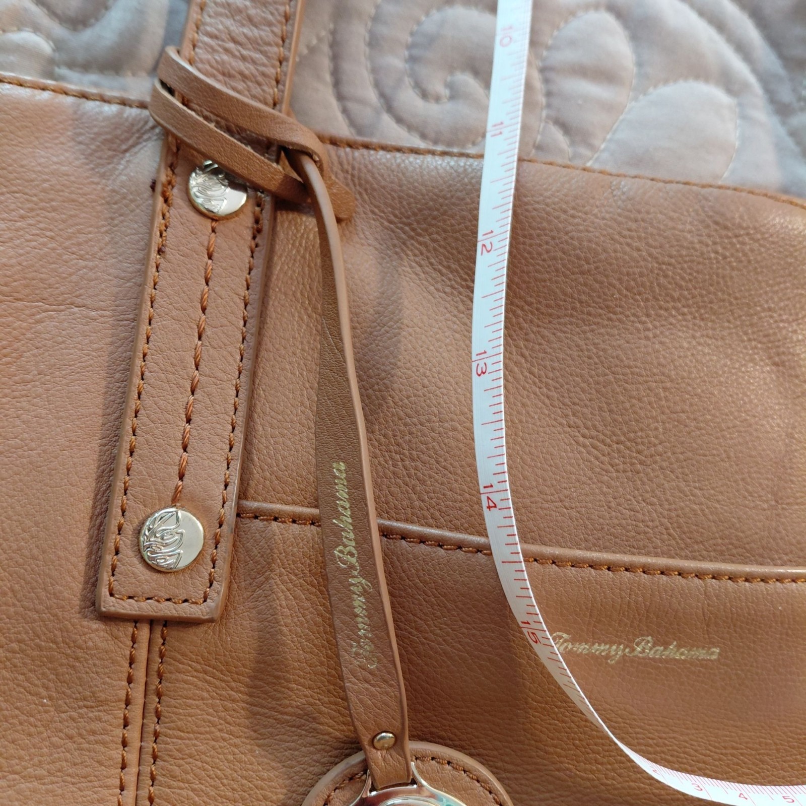 Tommy Bahama big leather bag accent stitching logo hangtag