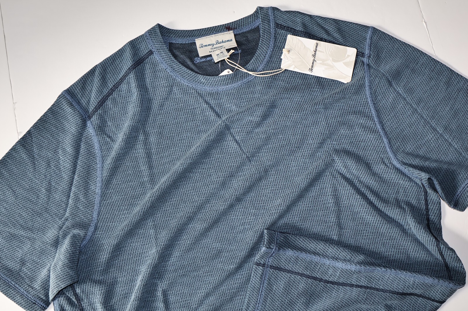 Tommy Bahama T Tee Shirt Flip Sky Reversible Crew Ocean Deep Blue SS Medium M