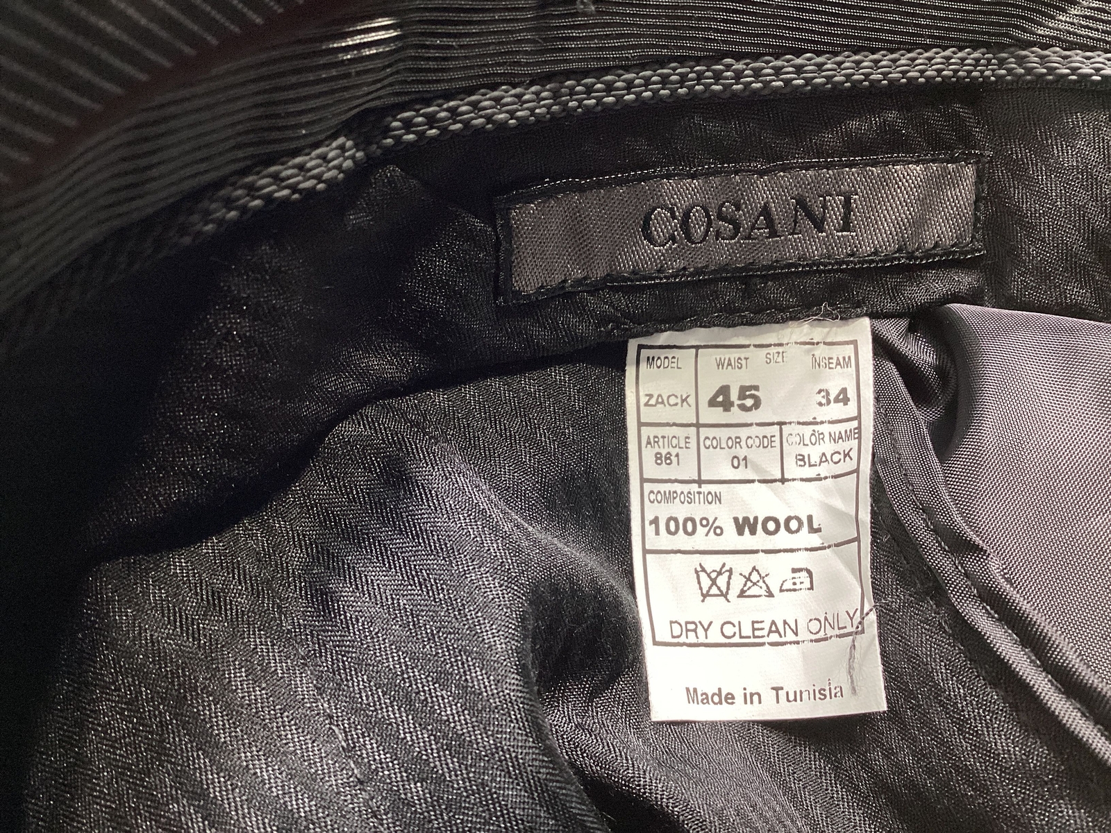 Mens Cosani Black Wool Dress Pants Size 45×34 EUC