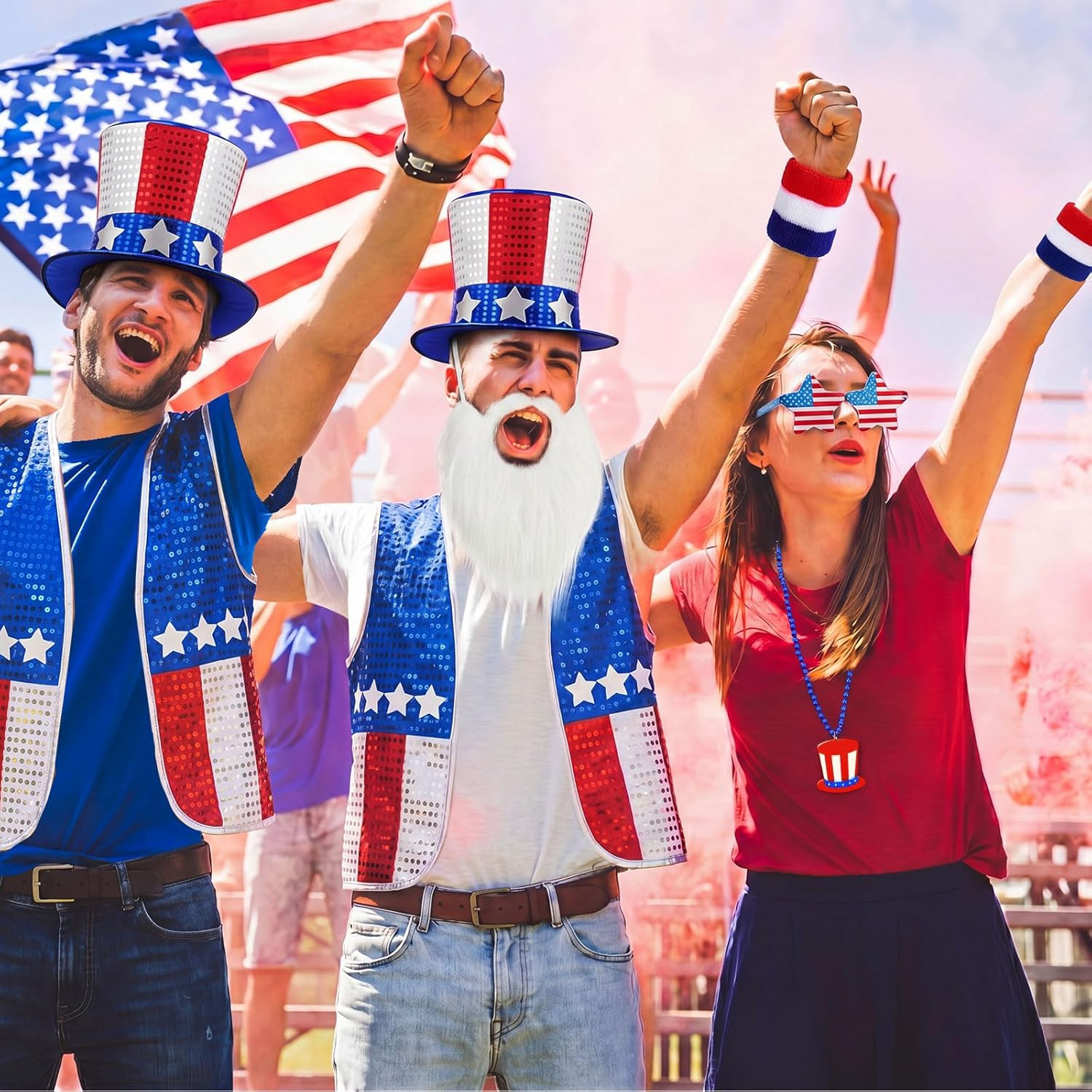 10 Pcs 4Th of July Patriotic Costume Set for Men American Flag Cape Outfit for U