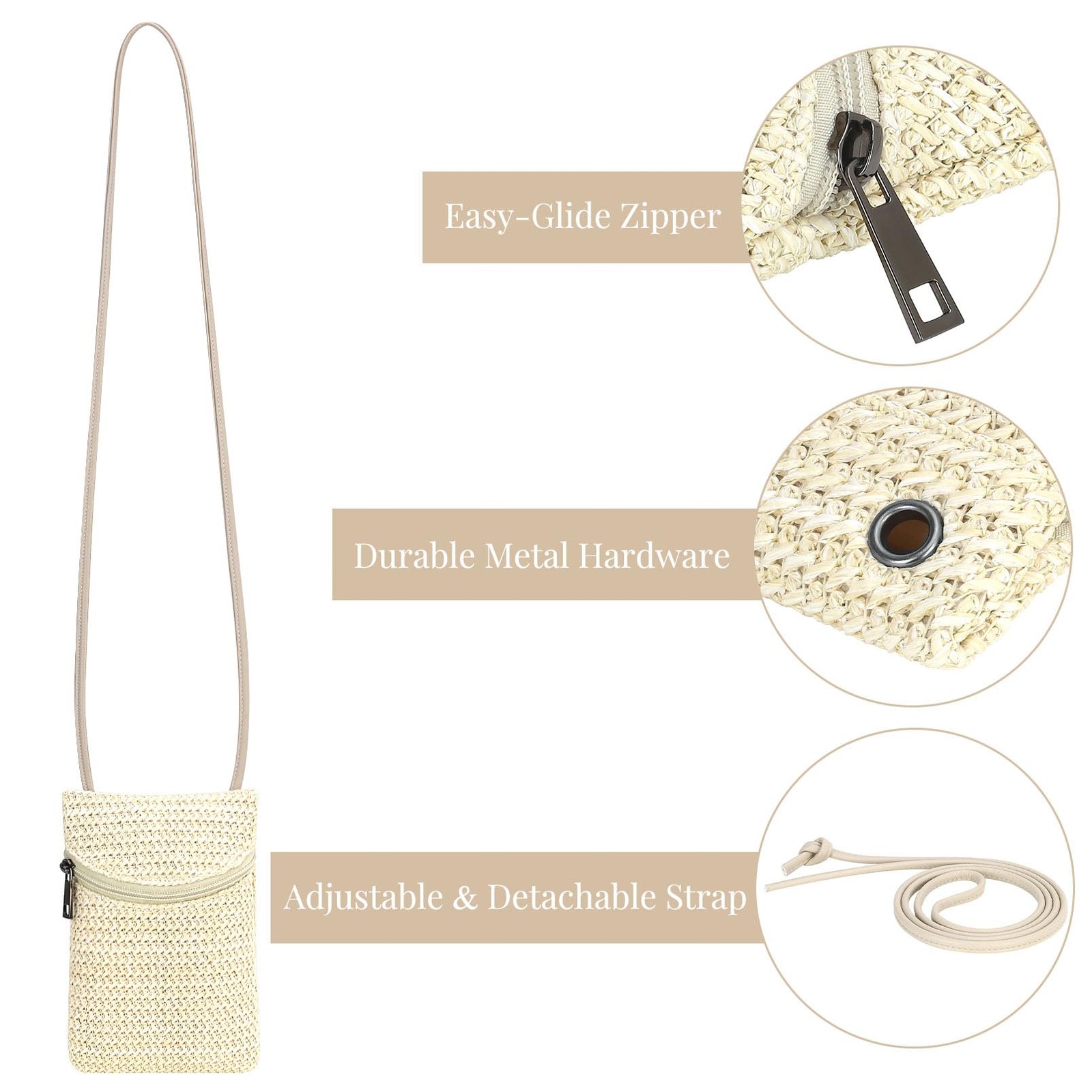 BBORGDC Straw Crossbody Phone Bag for Women, Small Woven Cell Phone Purse wit…