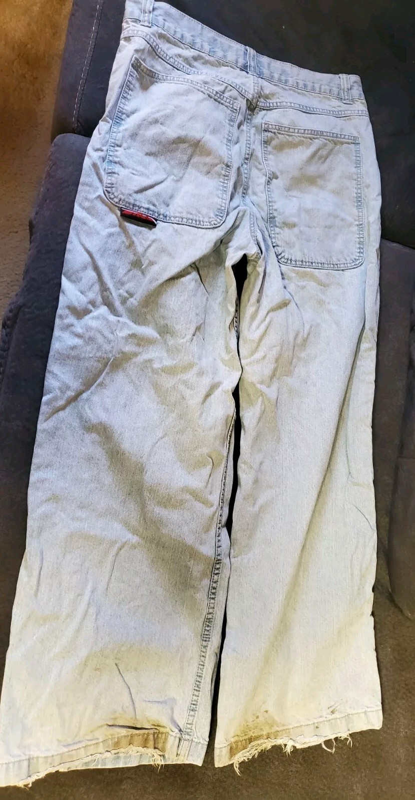 90’s Vtg Side Stripe JNCO SKUNK Blue Denim Wide Leg Jeans Men 16 Waist 42 Length