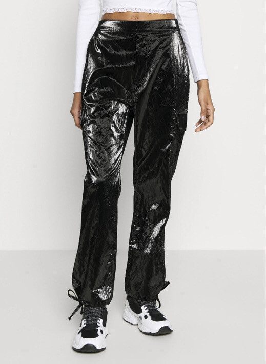 Good American The Paper Cargo Patent Faux Leather Pant Size 2 Med Black $170