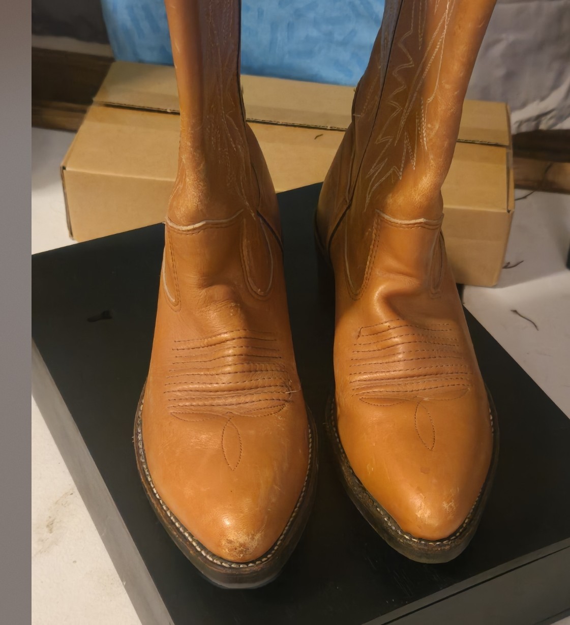 Double HH Brown Leather Cowboy Western Boots Men’s