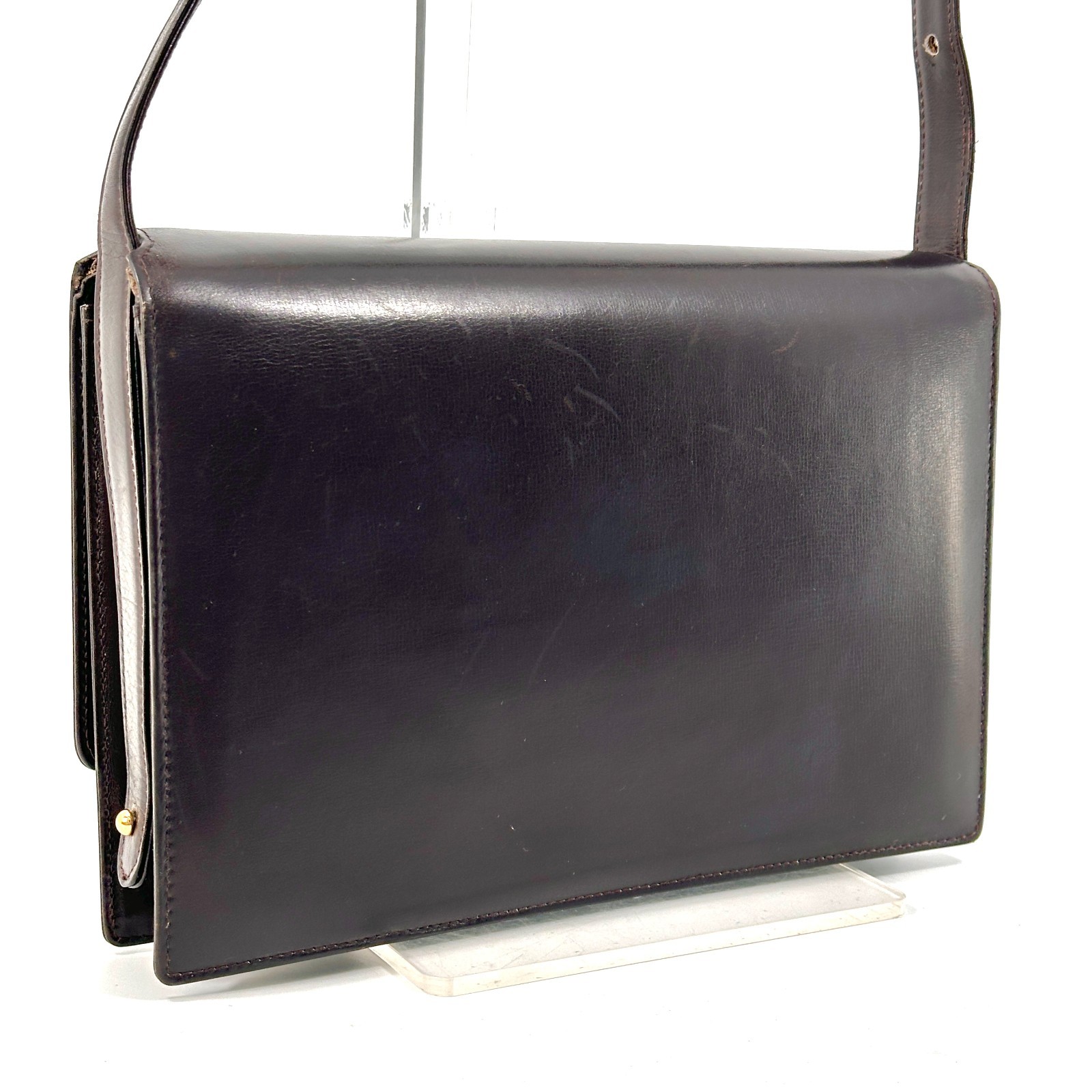 Celine Horse Carriage Flap Leather Shoulder Crossbody Bag Dark Brown Gold
