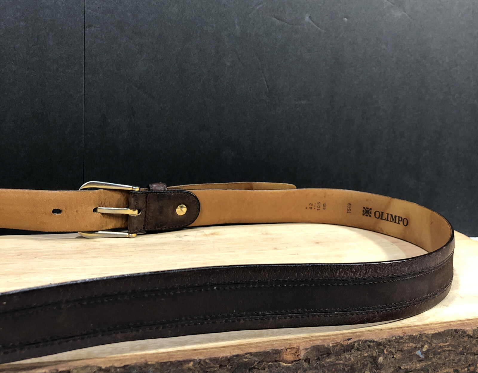 Vintage Olimpo Stitched Brown Leather Belt 105 cm 42″ #1549 Made In Spain
