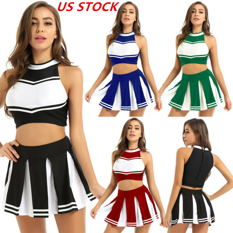 2Pcs Women‘s Cheerleadering Cosplay Uniform Sleeveless Tank with Mini Skirt