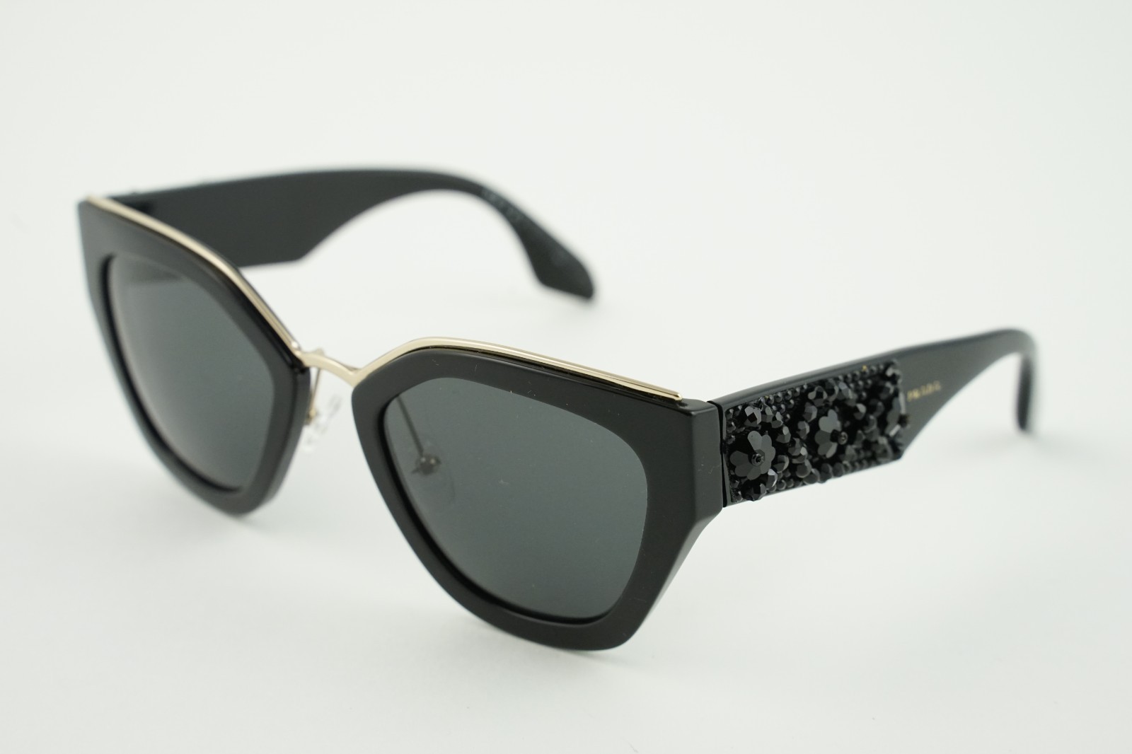 Prada SPR 10T Polished Black Black Crystal/Grey Sunglasses