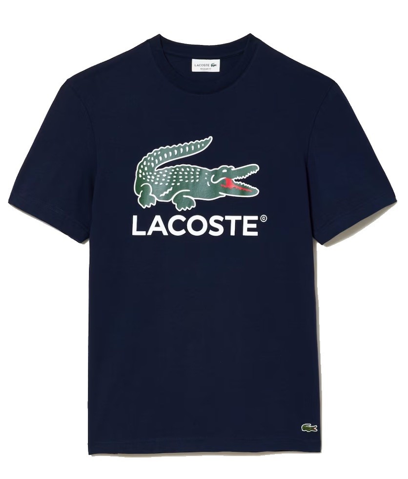 Mens Lacoste Crocodile Logo Graphic T-Shirt MD Navy Blue