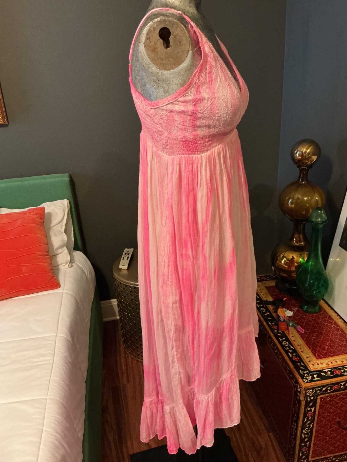 India Boutique Sundress fairy core tie dye Abstract Print Smocked Hippie Boho