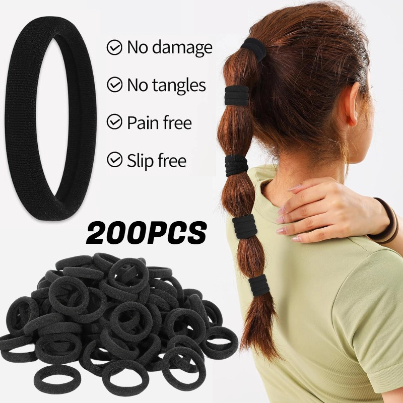 200PCS Black Hair Ties Elastic Hair Bands Small Hair Ties for Girls Rubber Bands
