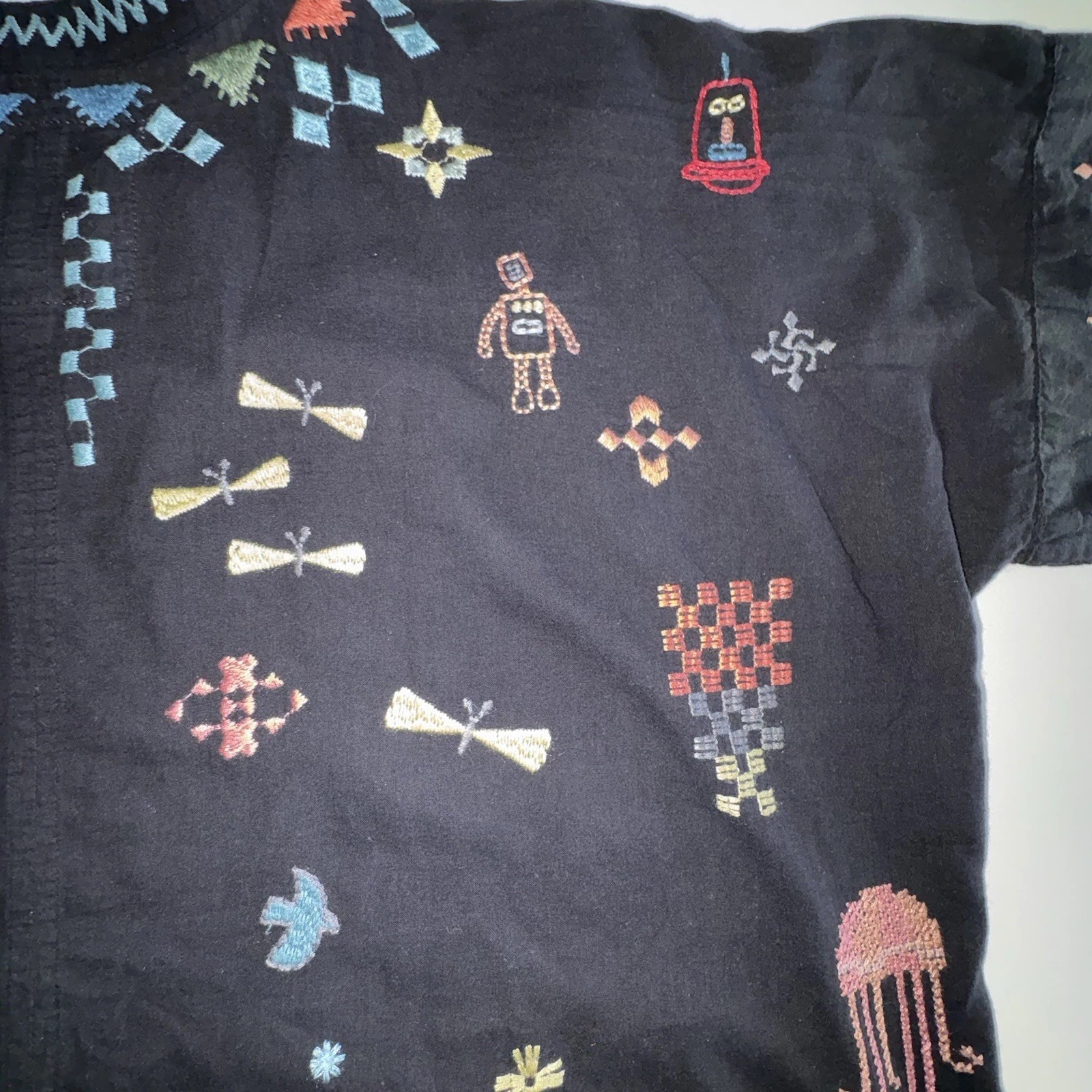 Johnny Was Pete&Greta Top Black Seraphina Embroidered Short Sleeve Size Small