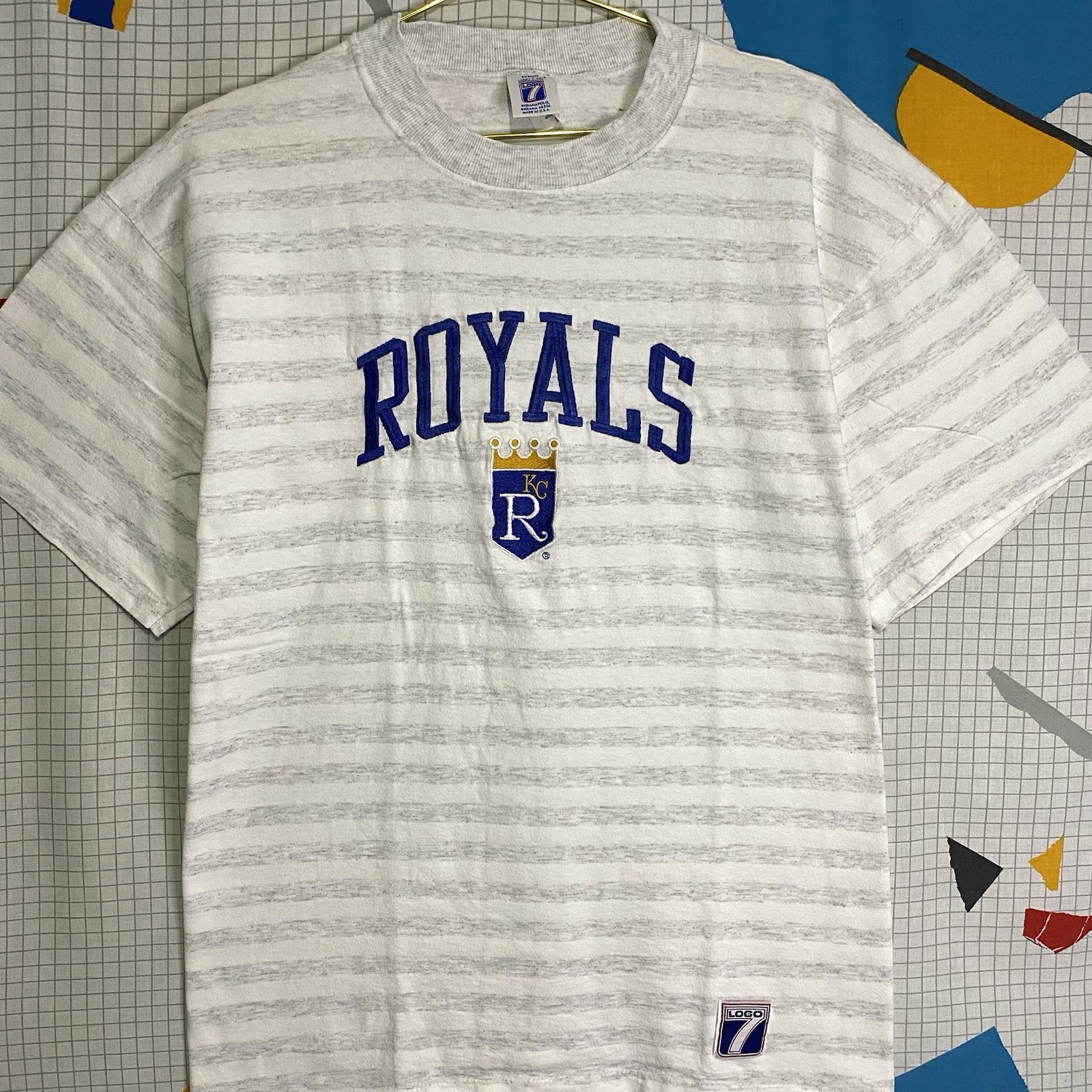 Vintage 90s Kansas City Royals Tshirt Striped Large Single Stitch Logo 7 USA MLB