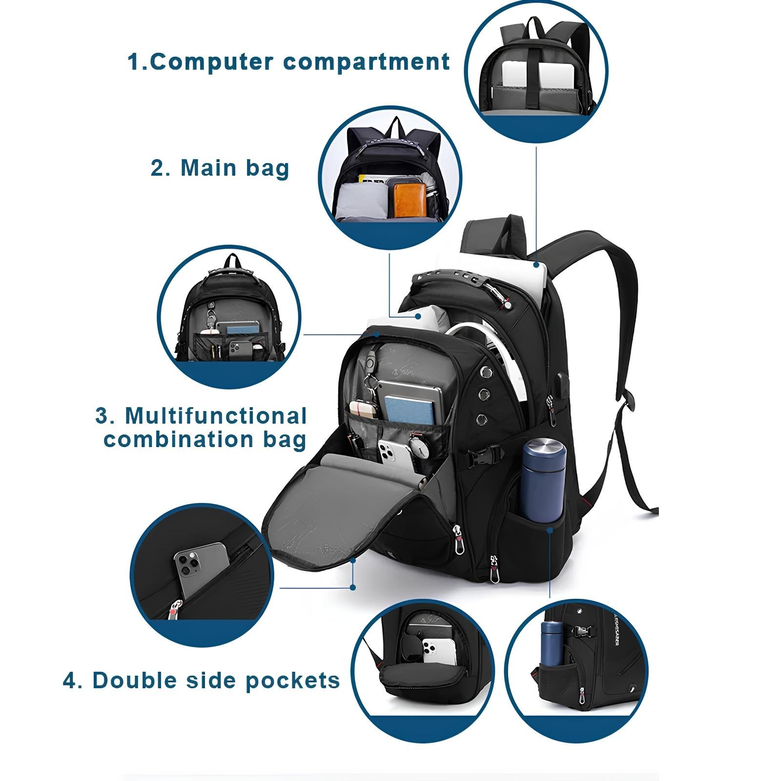 Waterproof 17.3/20 Inch Laptop Backpack Men USB Charging Swiss Backpack Travel