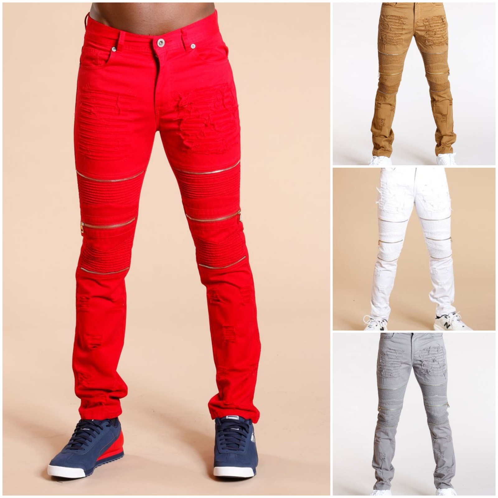 New Men’s Ripped Distressed Biker Pants: 32 to 44