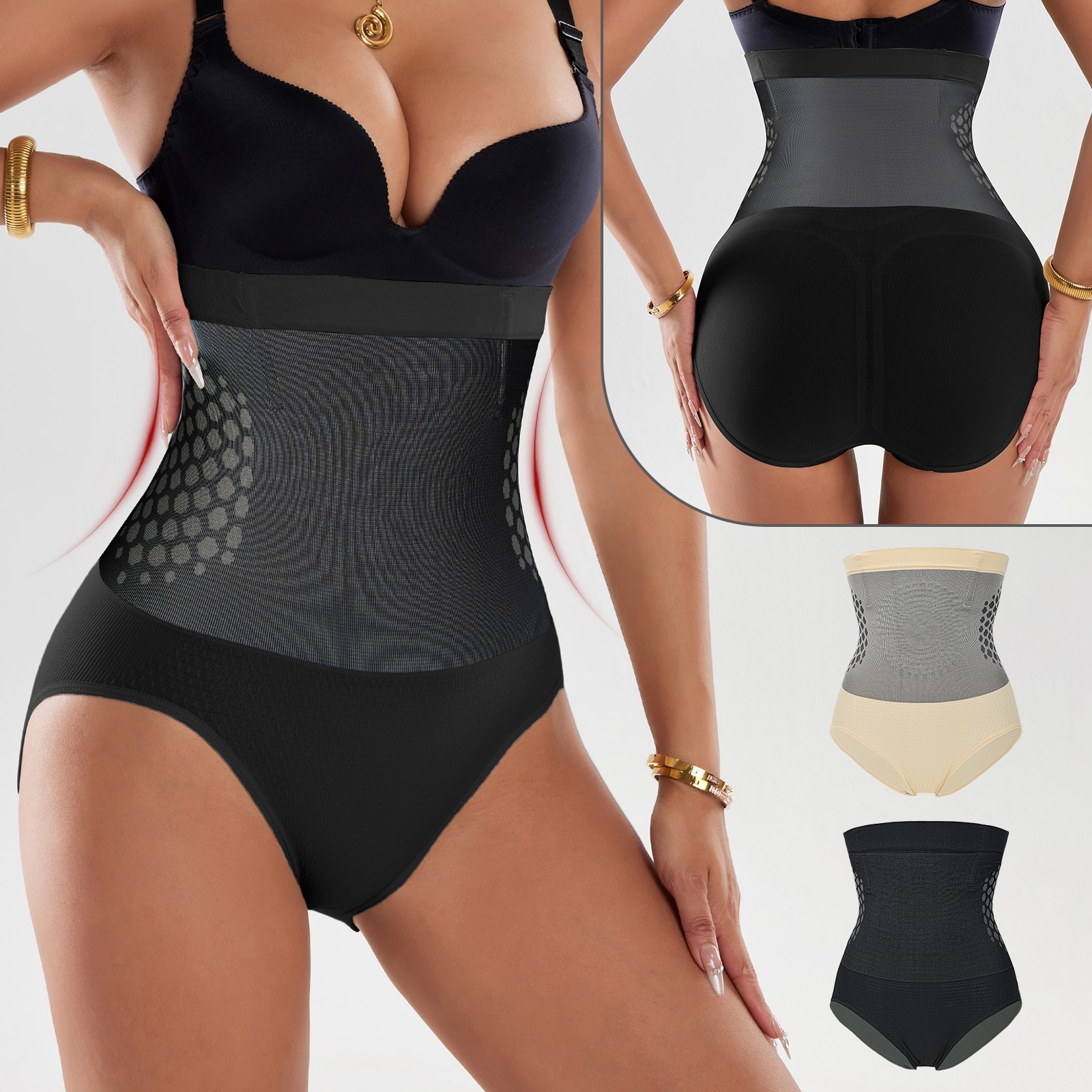 2PK High Waist Tummy Control Briefs Butt Lifter Breathable Compression Shapewear
