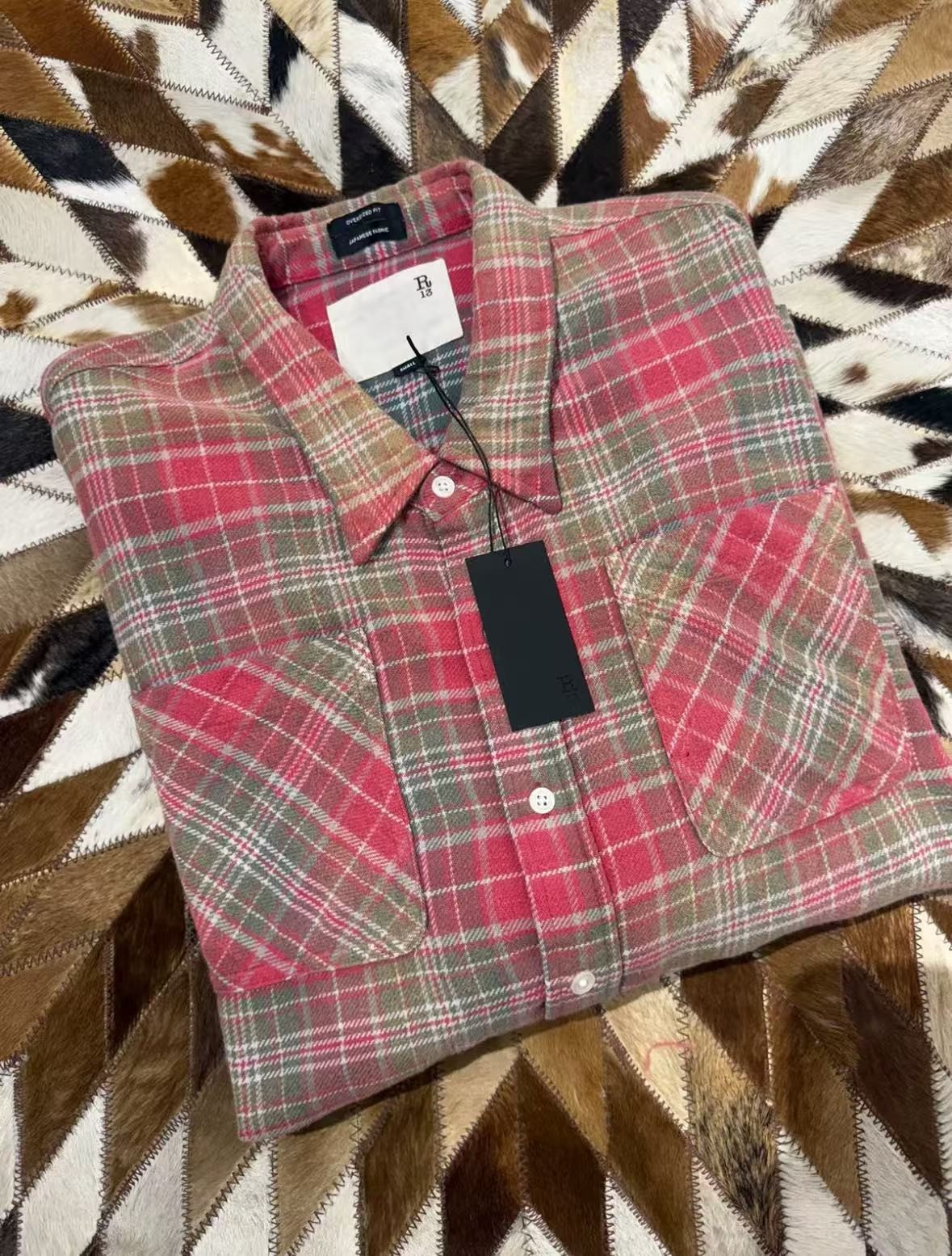 R13 DROP NECK WORKSHIRT Loose-shouldered Stylish Layered Classic Plaid Size S