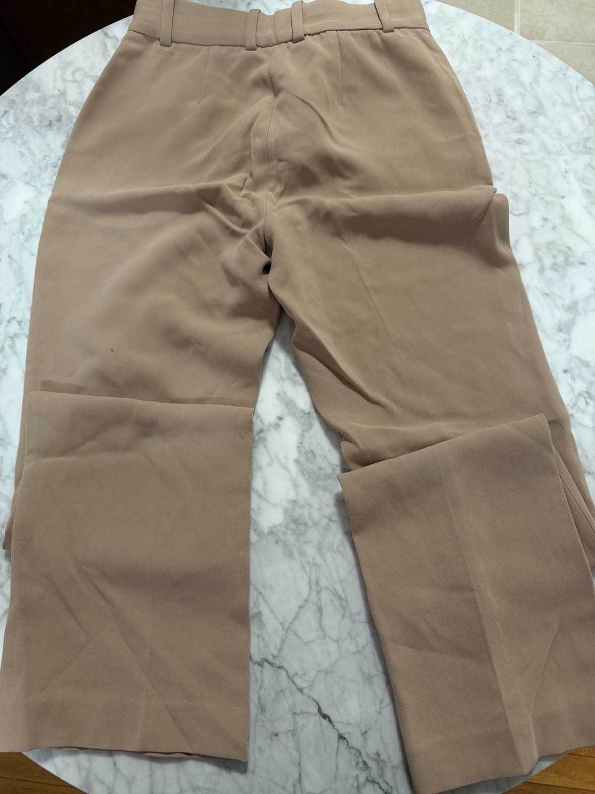 Babaton Women’s Beige Solid Flat Front Dress Pants Zip Button Closure