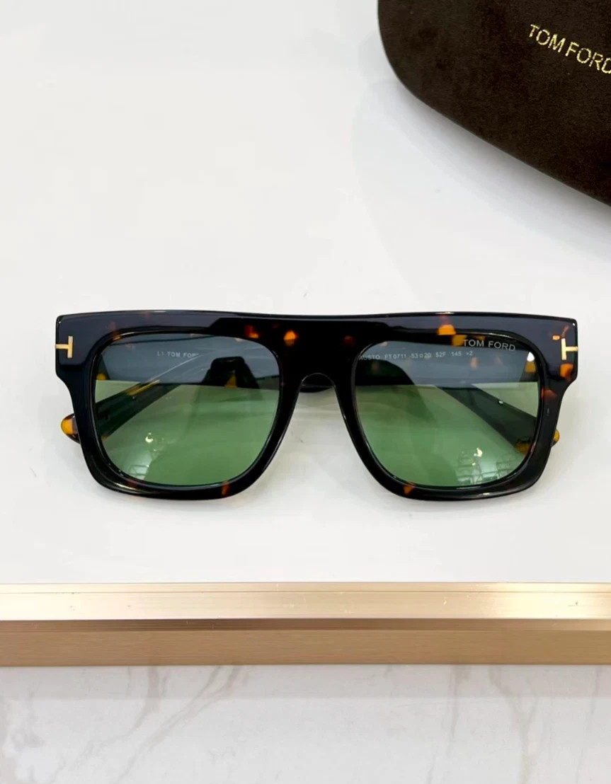 Tom Ford Fausto Sunglasses FT0711 Dark Havana/Green 53-20-145mm With Case New