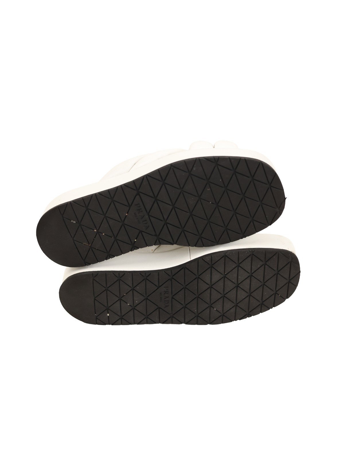 Women’s PRADA Padded Nappa Leather Flatform Sandals in white. Size: 38.5 EU