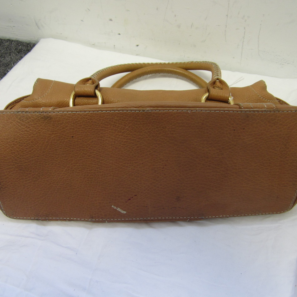 CELINE STUNNING LUGGAGE TAN LEATHER SATCHEL W/ FRONT POCKET