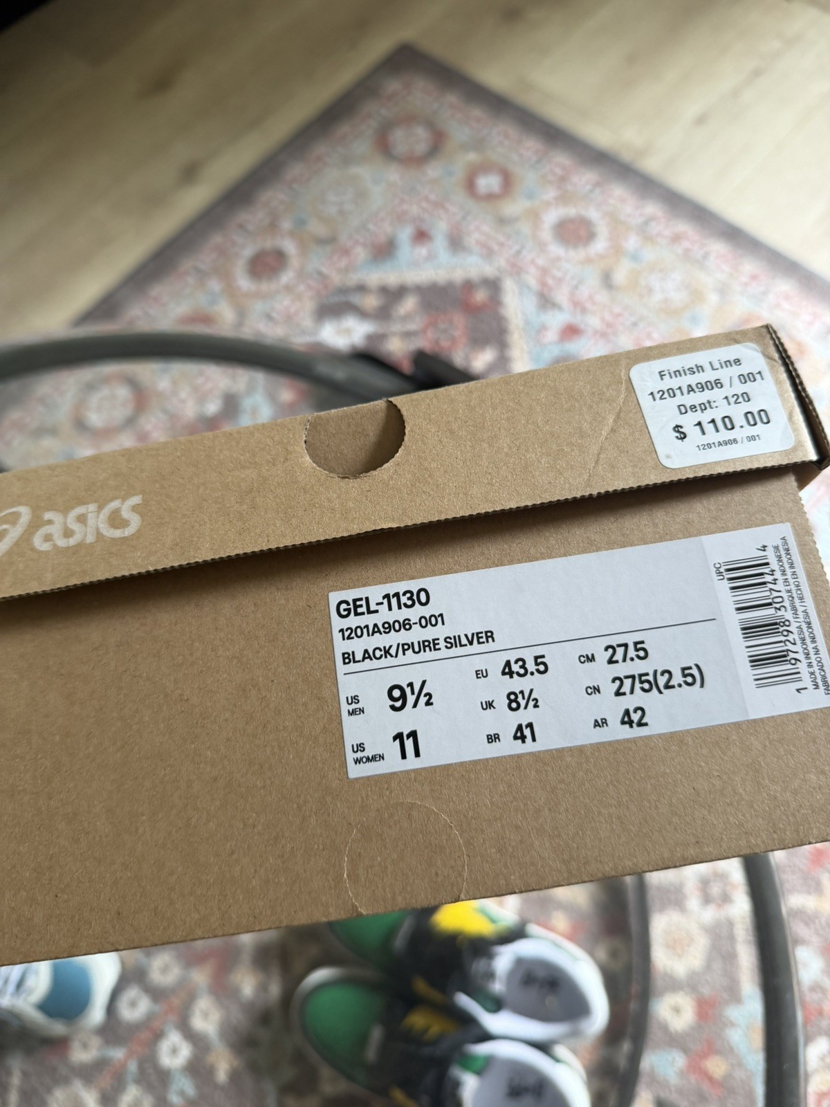 Asics Gel-1130 Black/Pure Silver Size 9.5