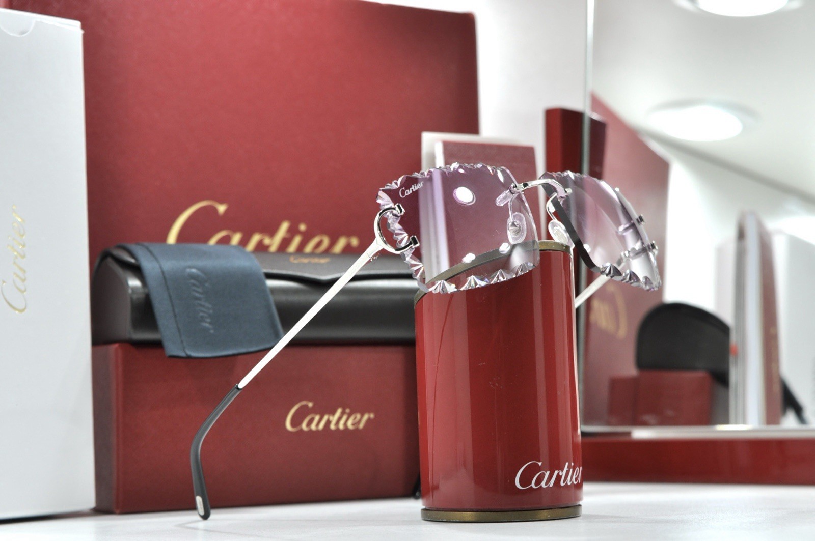 Cartier rimless sunglasses piccadilly glasses Diamond Cut BIG C silver Frame