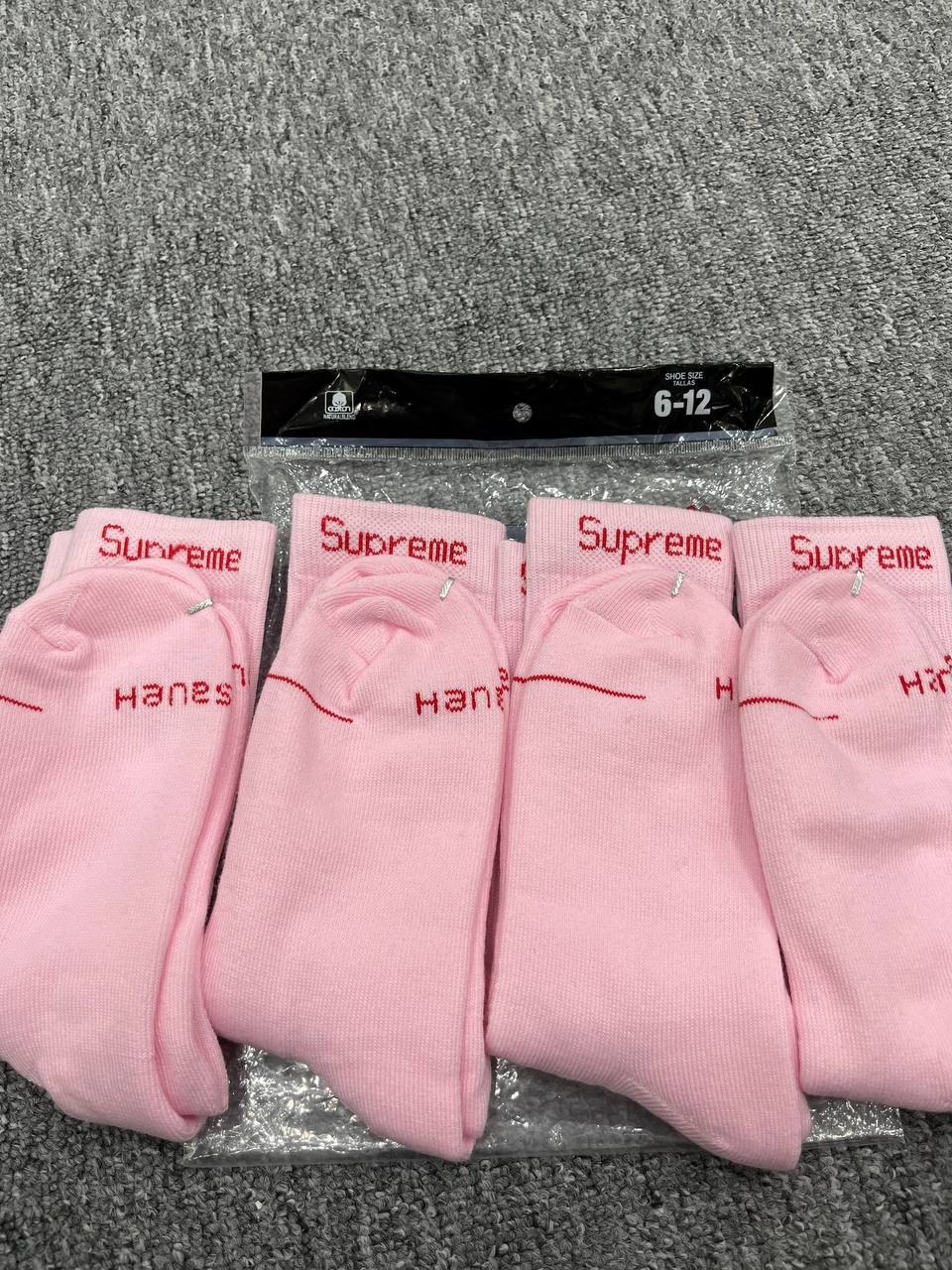 Supreme x Hanes Pink Crew Socks 4-Pack Size 6-12 Hypebeast Fast Ship US