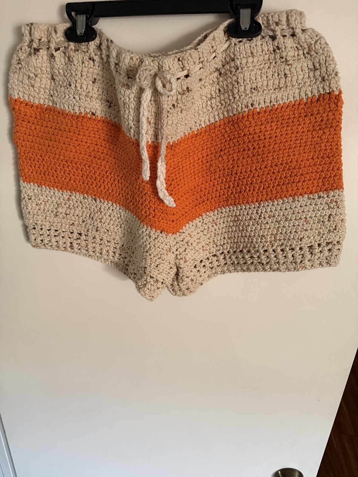 Homemade Orange and Cream Crochet Shorts Women’s Size Large