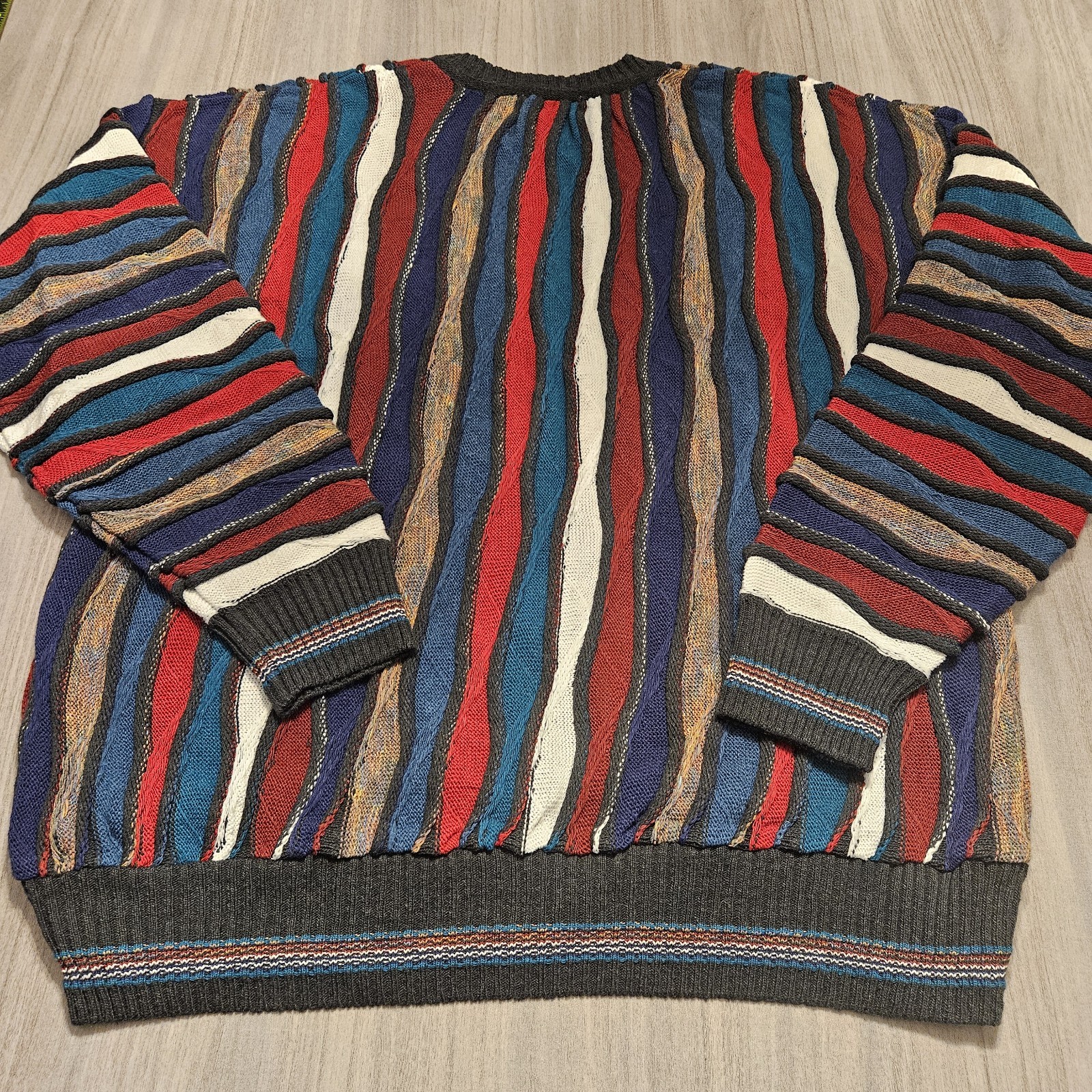 Vintage 90s Coogi Style 3D Abstract Grunge Hip Hop Knit Sweater L Alfani