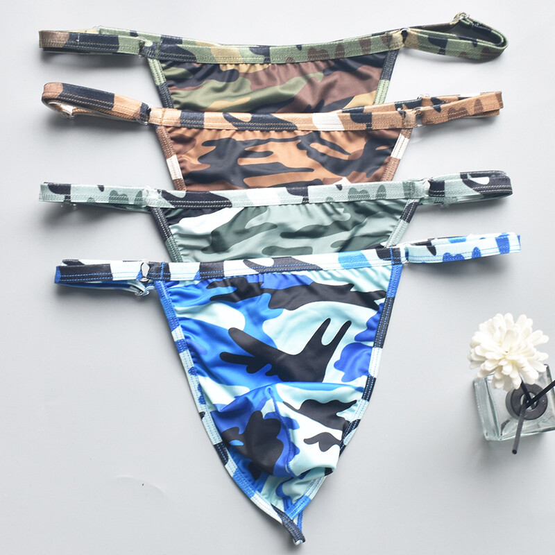4 Pack Lot Sexy Mens G String Thongs Underwear Brief Camo Underpants T back Soft