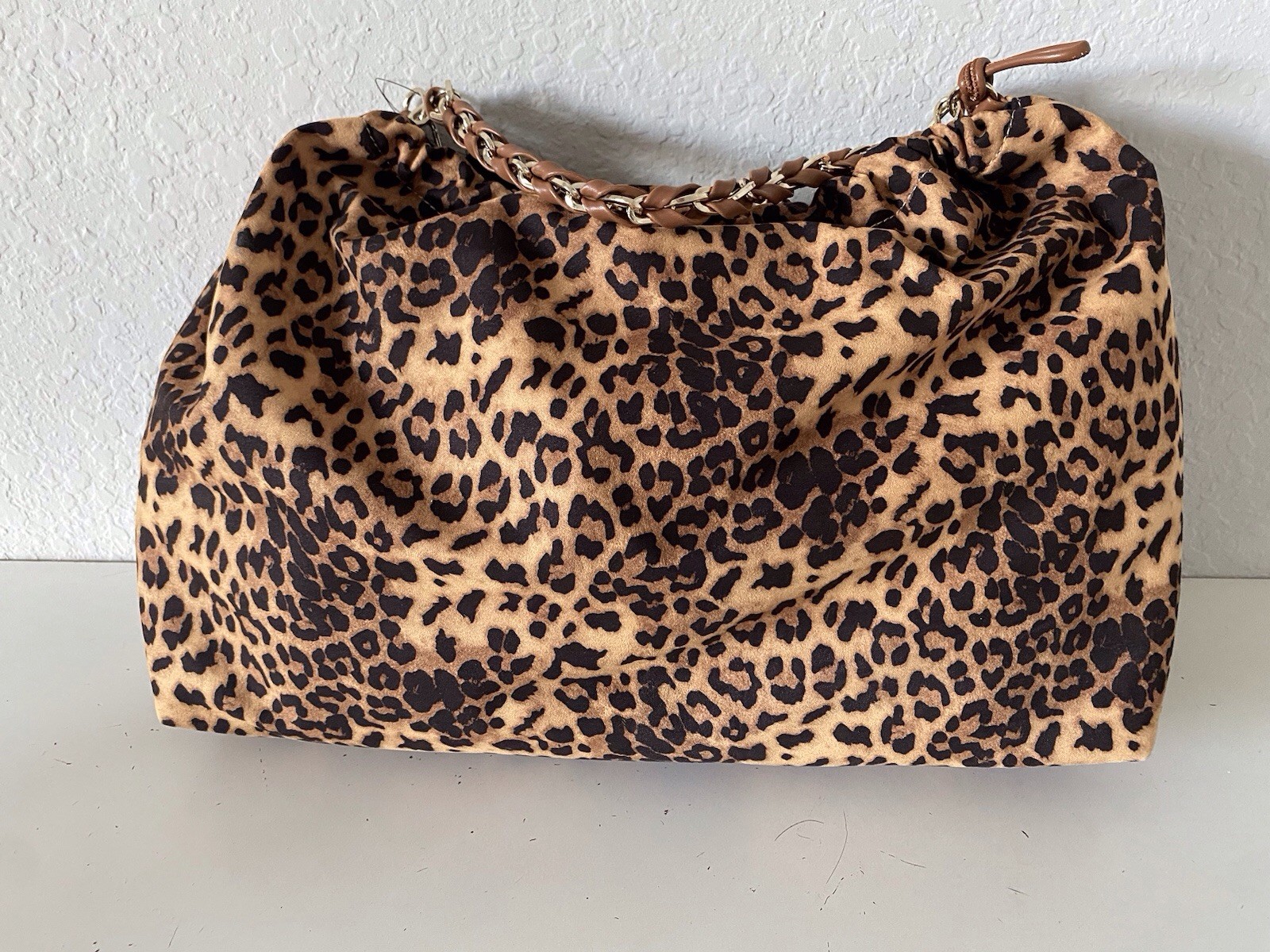 True Religion Leopard Print Large Hobo Satchel Shoulder Bag With Chain & Charms