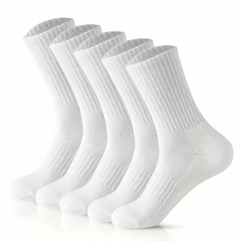 Men White Solid Sports Cotton Crew Socks Athletic Work Size 9-11 10-13