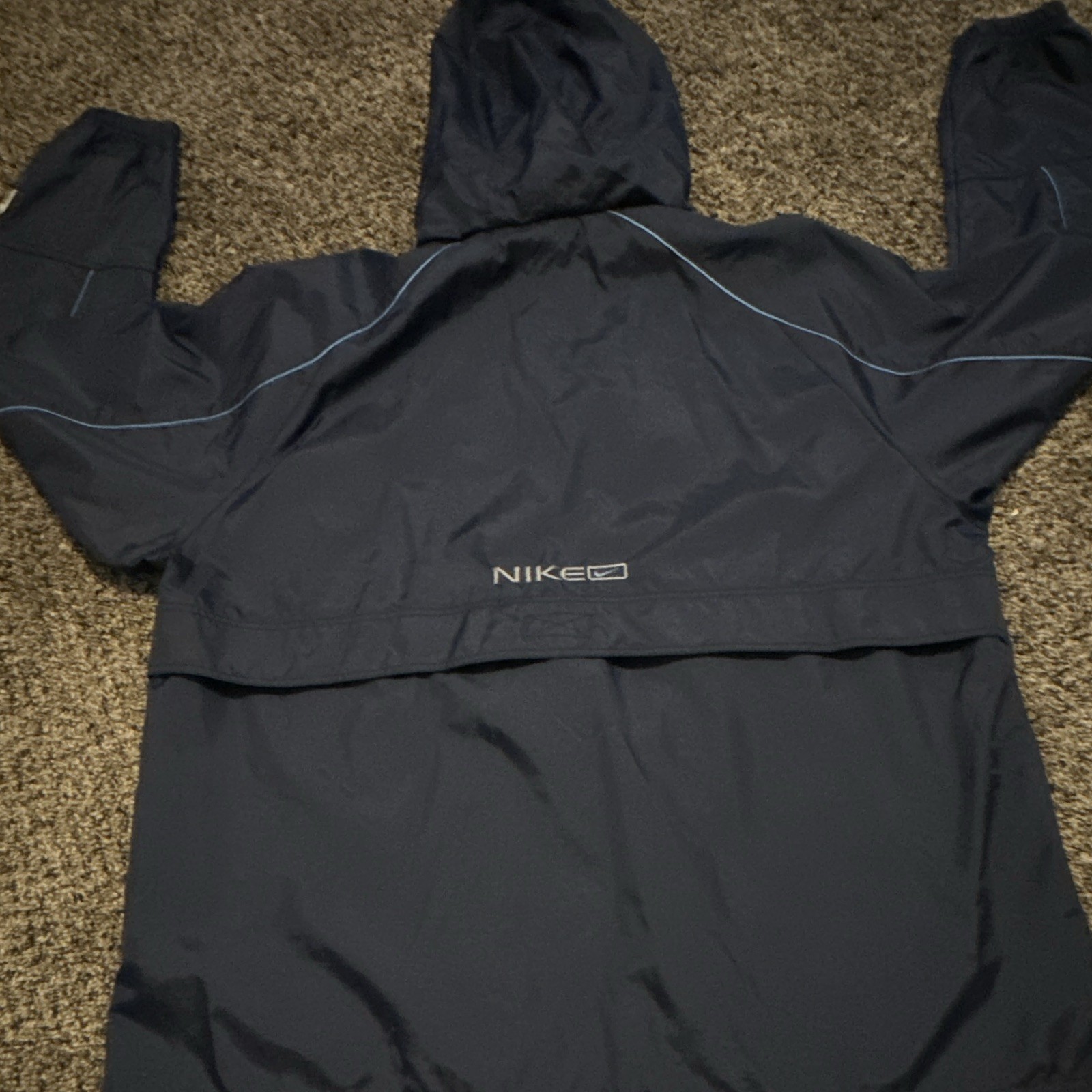 Nike Men’s Hooded Full-Zip Windbreaker Jacket Navy Nylon XL Woven Stand Collar