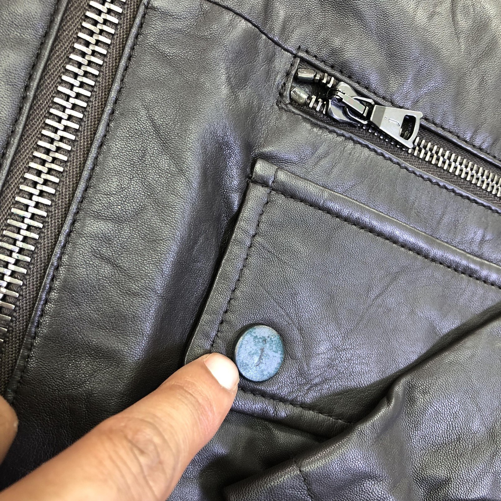 John Varvatos Jacket Mens 52 Brown Leather Military Full Zip Pockets L736P4 Y700