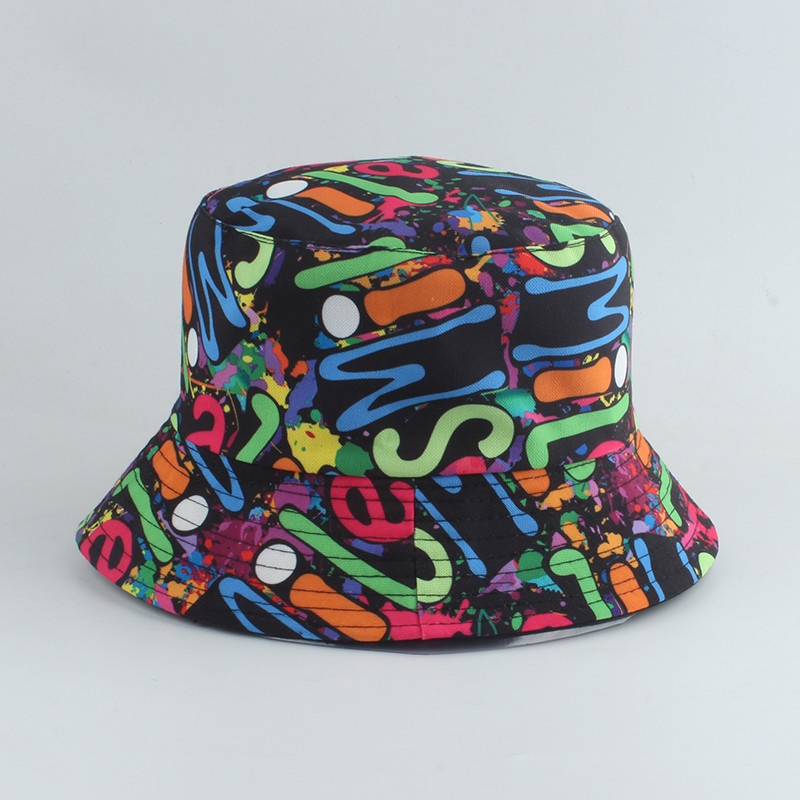 Reversible Bucket Hat Skull Print Fisherman Hat Wide Brim Unisex Cap