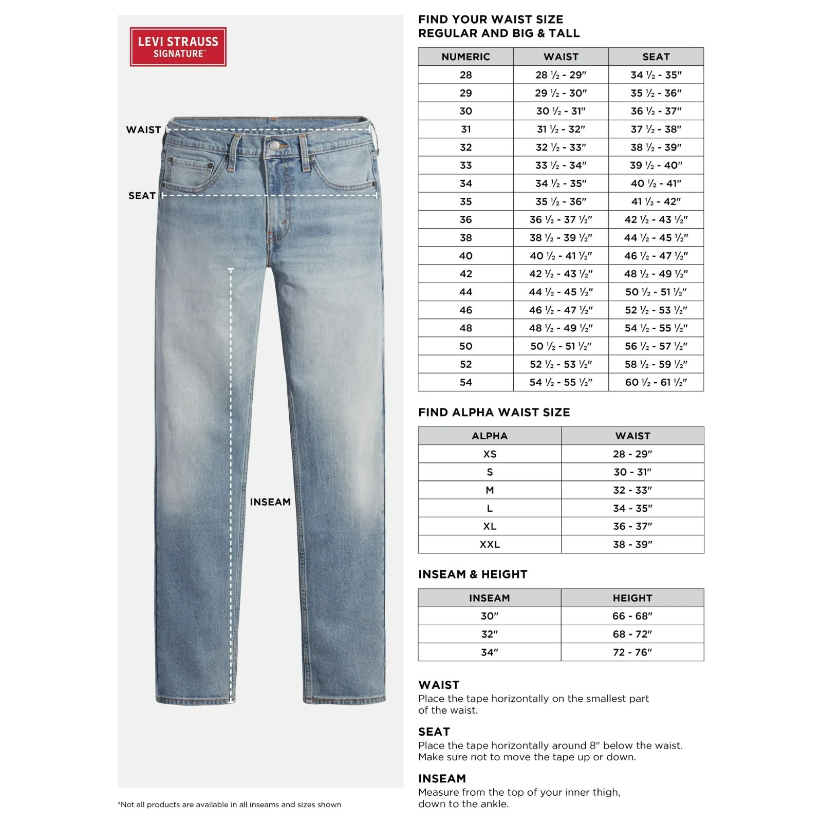 Levi Strauss Signature Carpenter Jeans Big Tall 54×32 52×30 Indigo Blue
