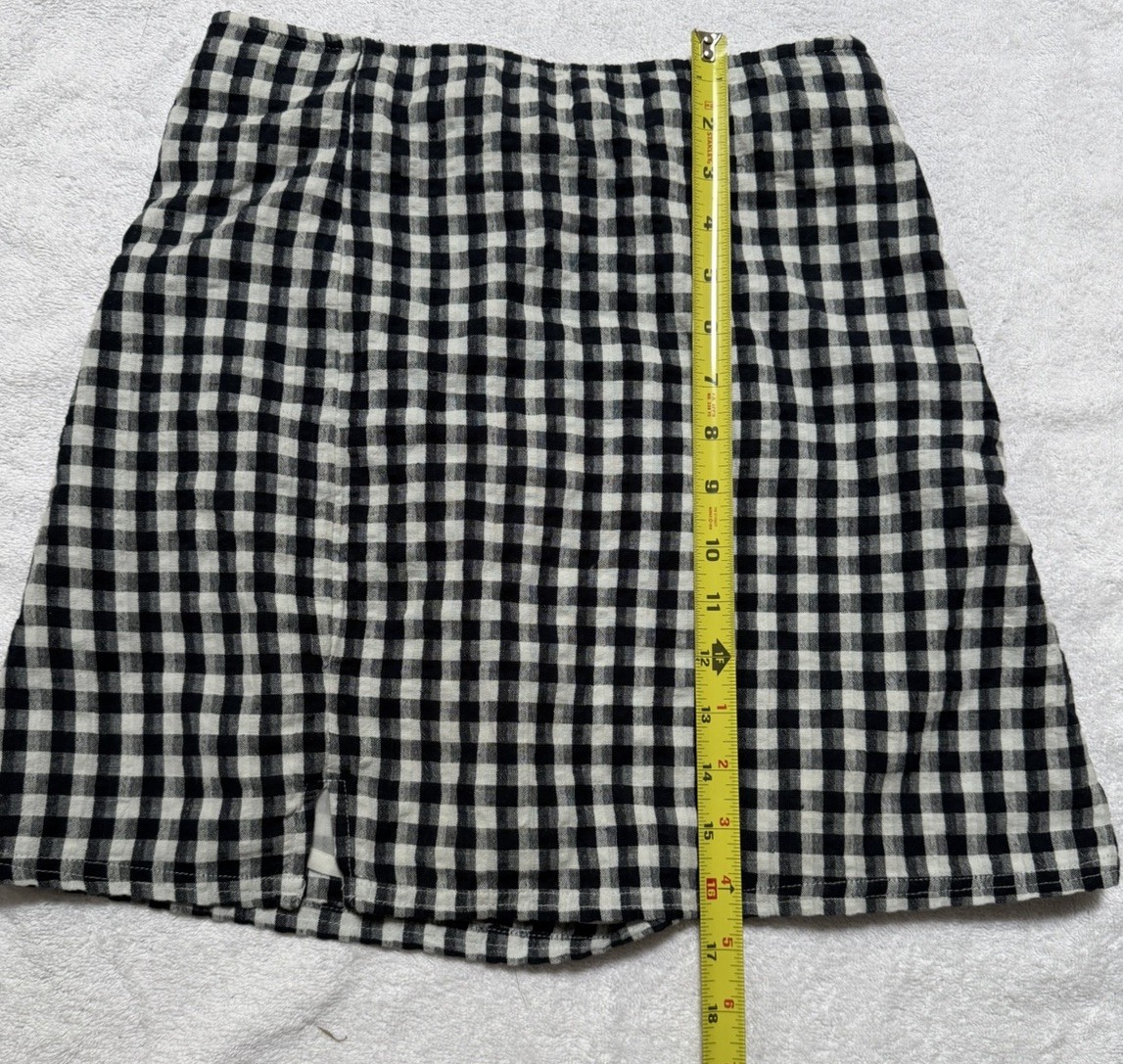 American Eagle Gingham Mini Skirt Size XS Black White Cotton Linen Slit Lined