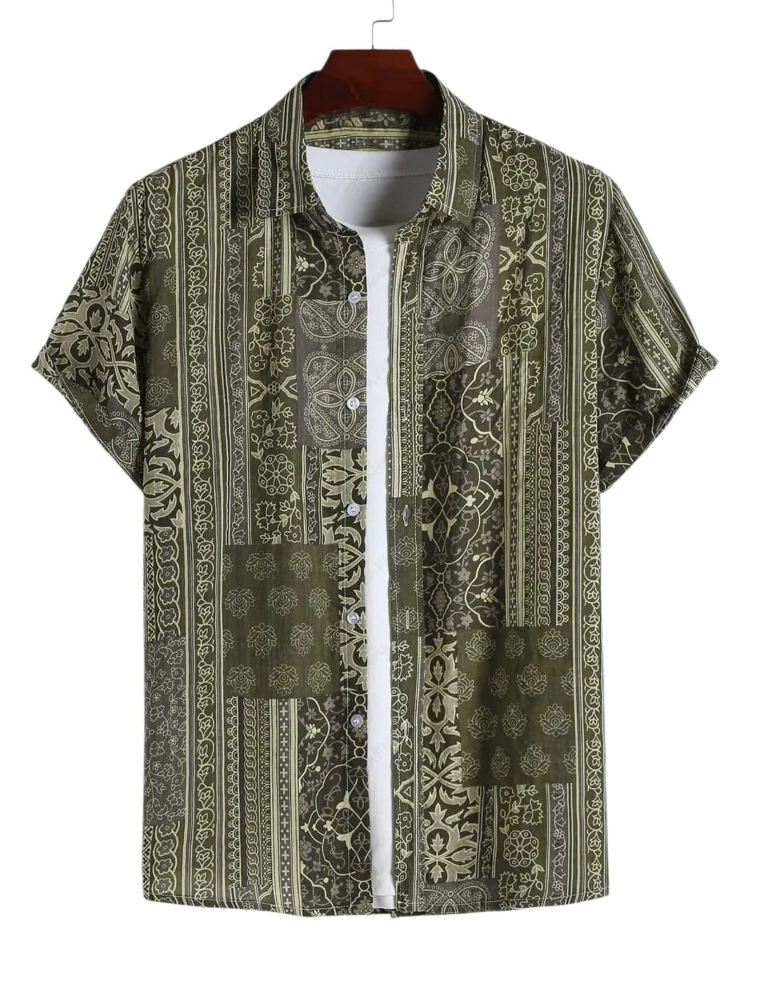 Rakht-101 short sleeve shirt patchwork print gray black size XXL cotton