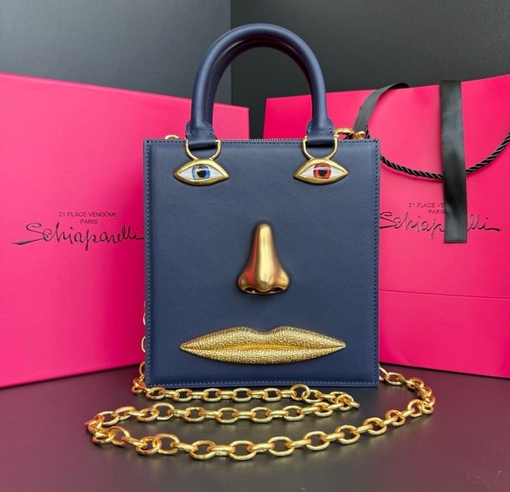 SCHIAPARELLI Style Large Blue Navy Inspired Leather Anatomy Bag.