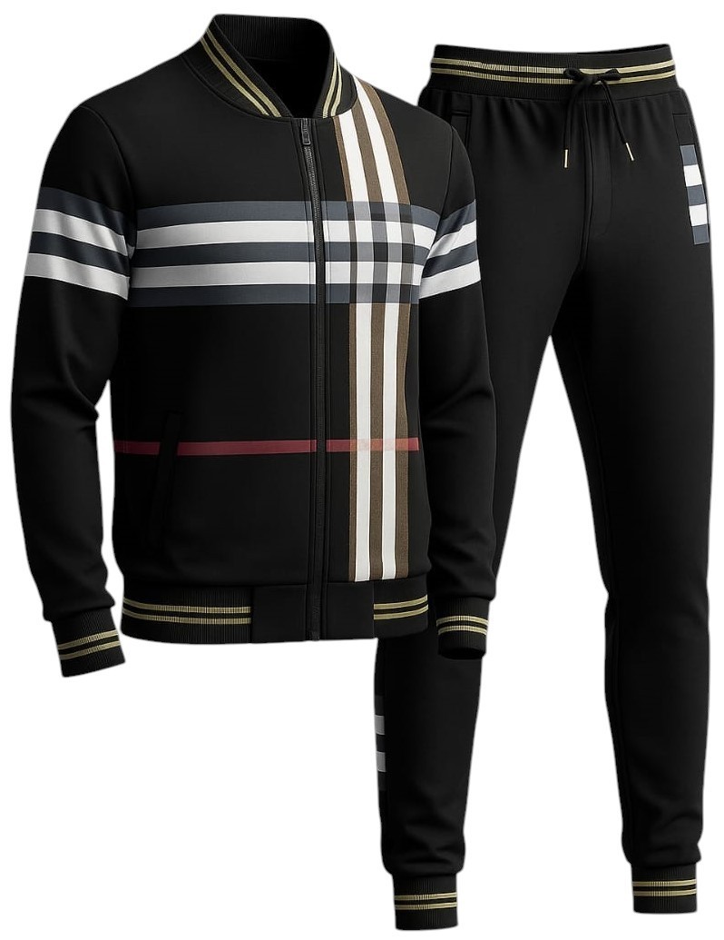 Men’s Designer Printed Jacquard Full Matching Jogging Suit Top & Bottom set