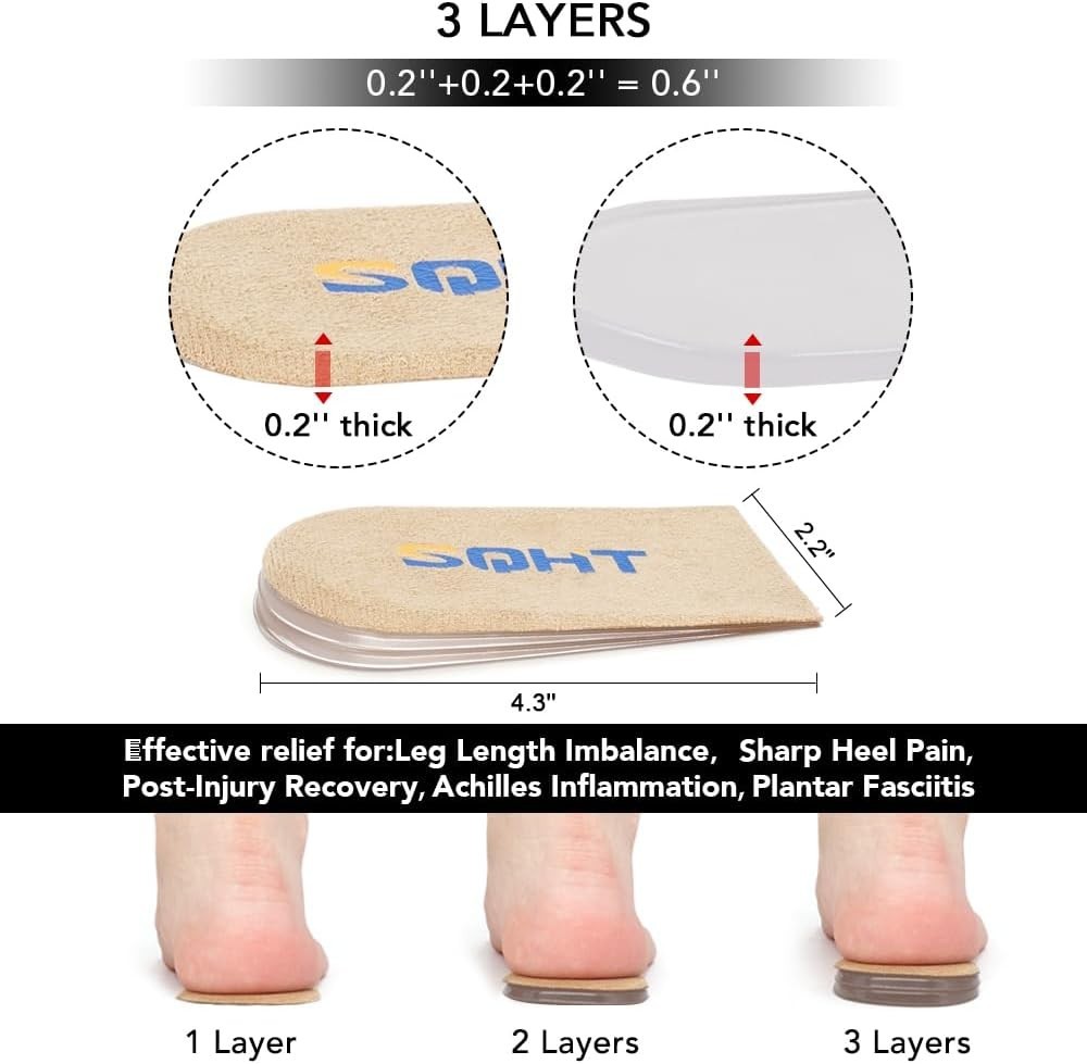 Adjustable Orthopedic Heel Lift Inserts – Height Increase Insoles for Leg Len…